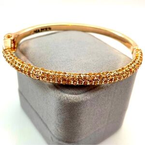 Cute Napier Rose Golf Tone Rhinestone Hinged Clamp Bangle Bracelet
